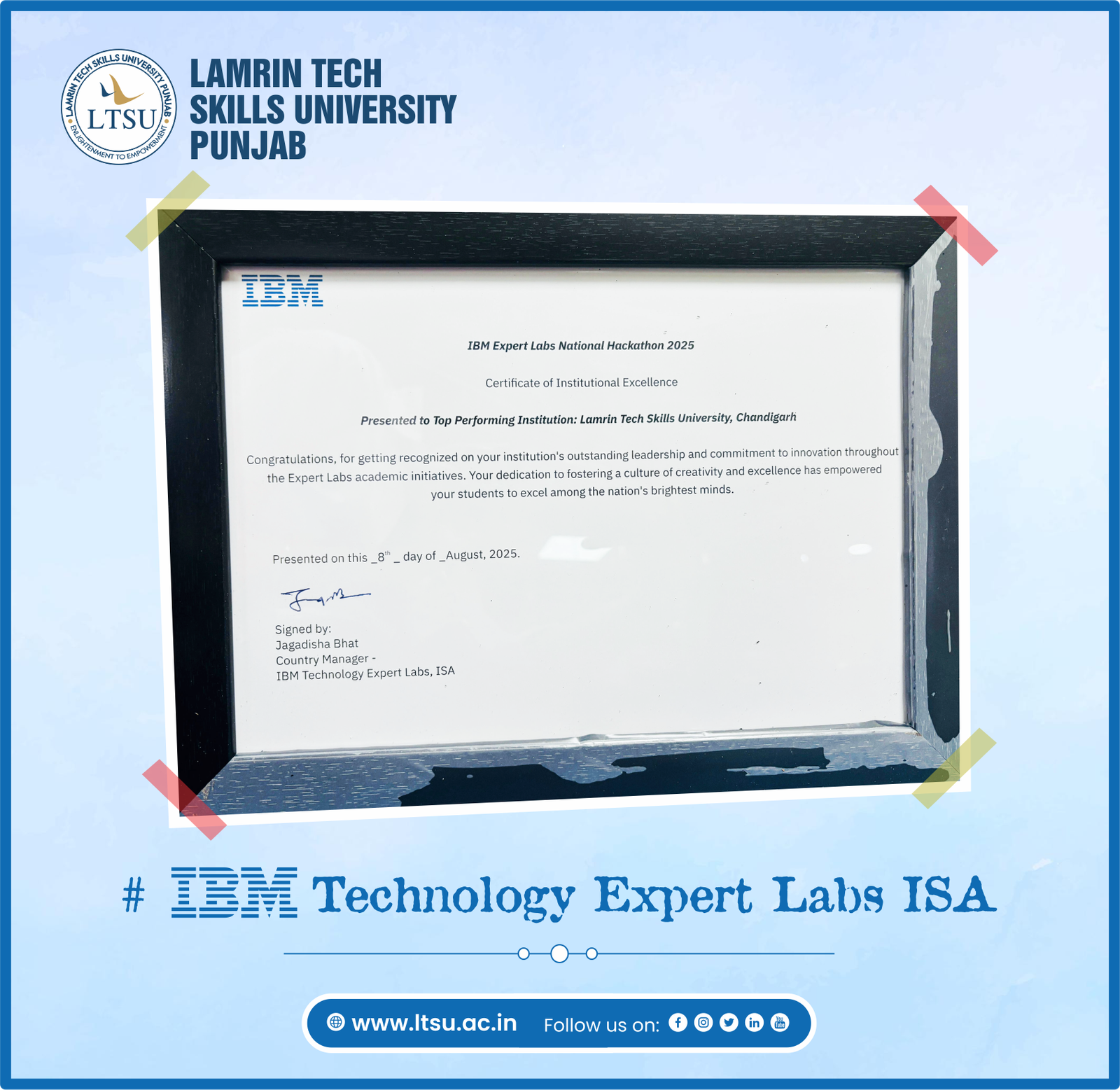 Certificate of Institutional Excellence – Top Performing Institute